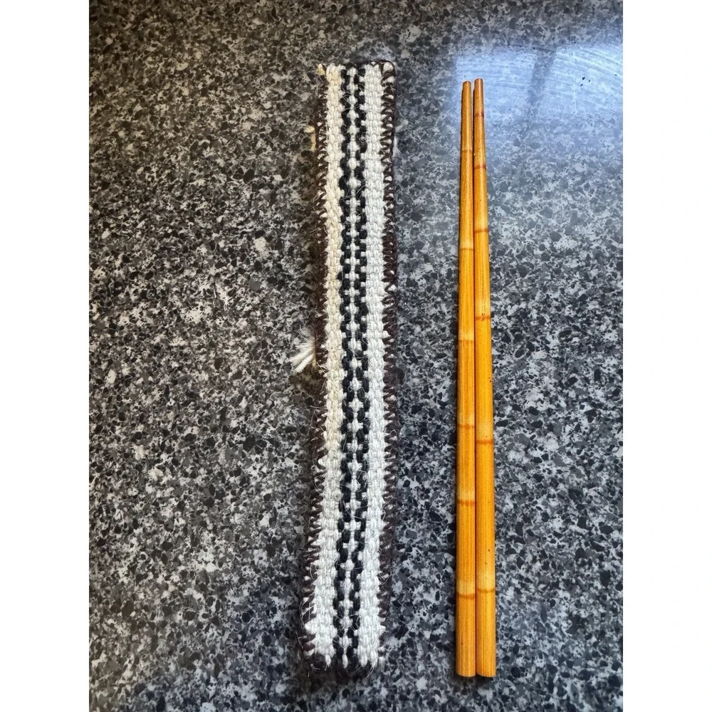 Vintage Handmade‎ Chopsticks With Crocheted Case